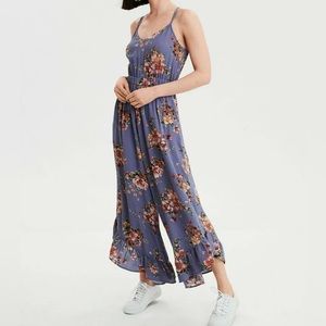 American Eagle Sleeveless Floral Purple Jumpsuit Size Large
